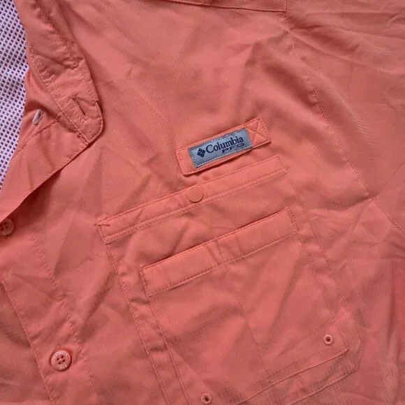 Columbia Sportswear PFG Button Performance Fishing Gear Shirt Orange Mens XL - Picture 5 of 12